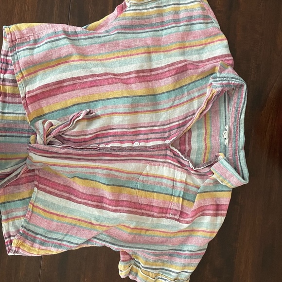 beach lunch lounge Linen Striped Button Down Shirt Sz M - Picture 2 of 3